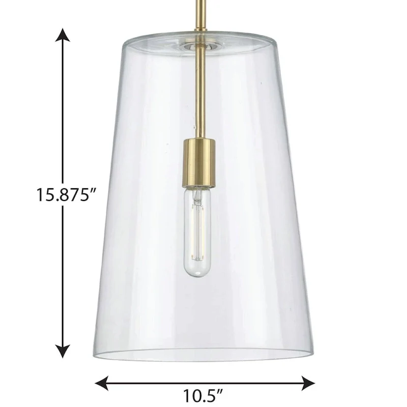 Clarion Collection One-Light Satin Brass Clear Glass Coastal Pendant Light - 10.5 in x 10.5 in x 15.875 in
