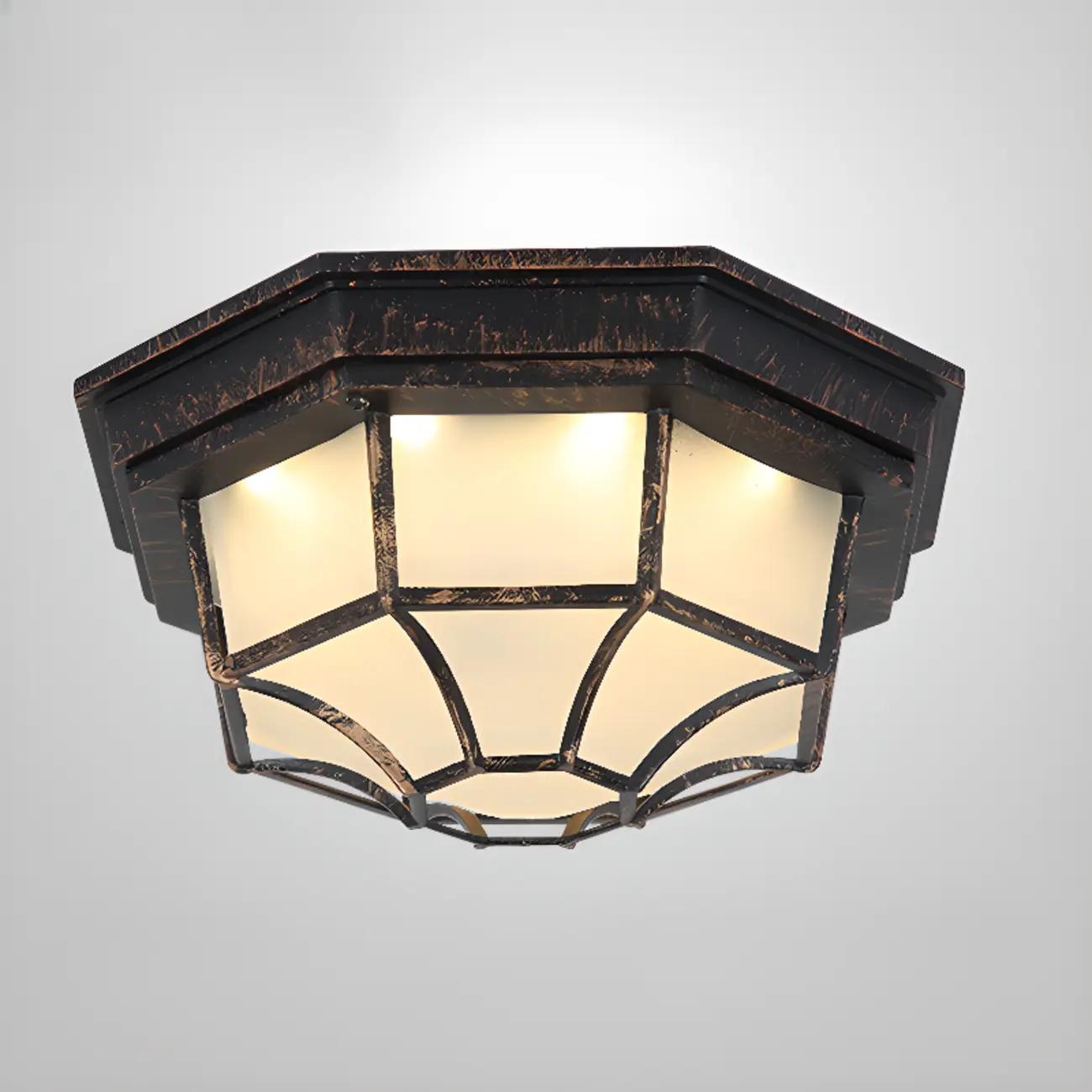 Industrial Black Round Metal LED Flush Ceiling Light