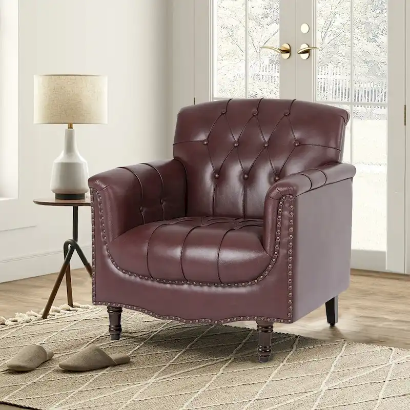 PU Leather Tufted Accent Chair with Nailhead Trim Armchair