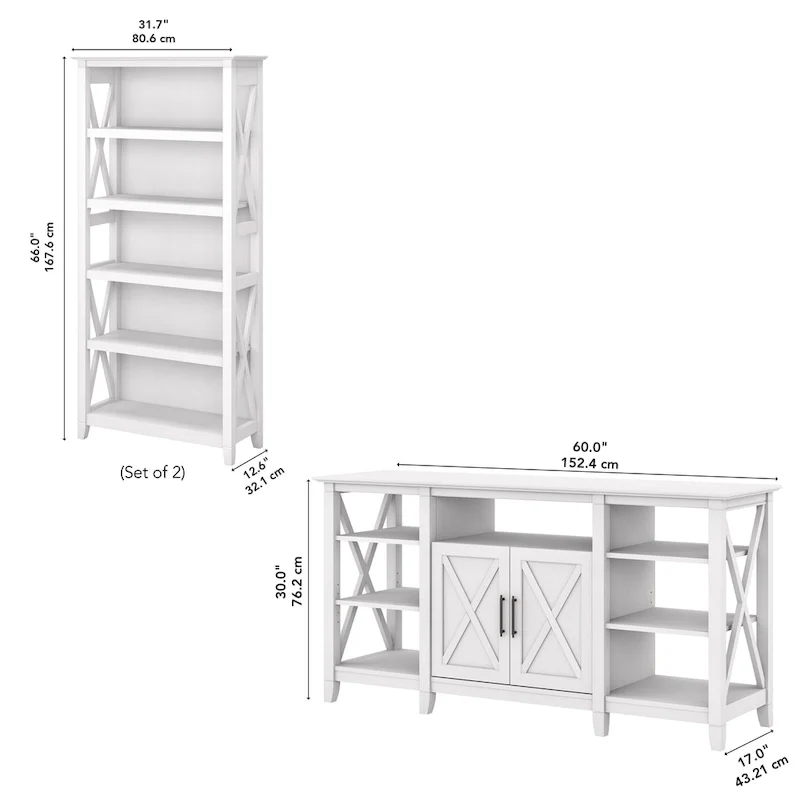 Tall Farmhouse TV Stand with 2 Bookcases by Bush Furniture