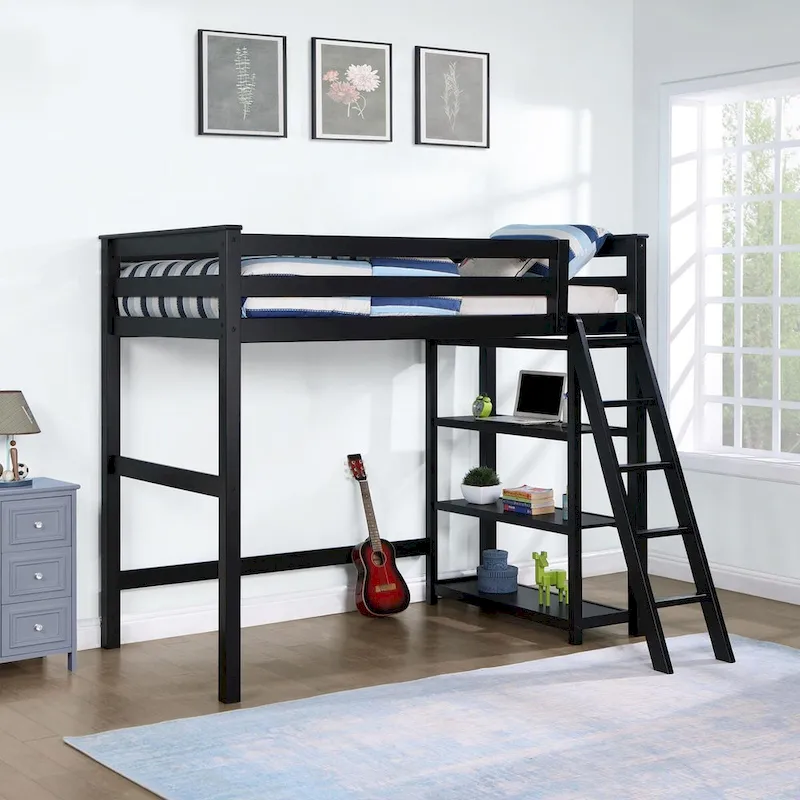 Jerica Twin Loft Bed with 3-Shelf