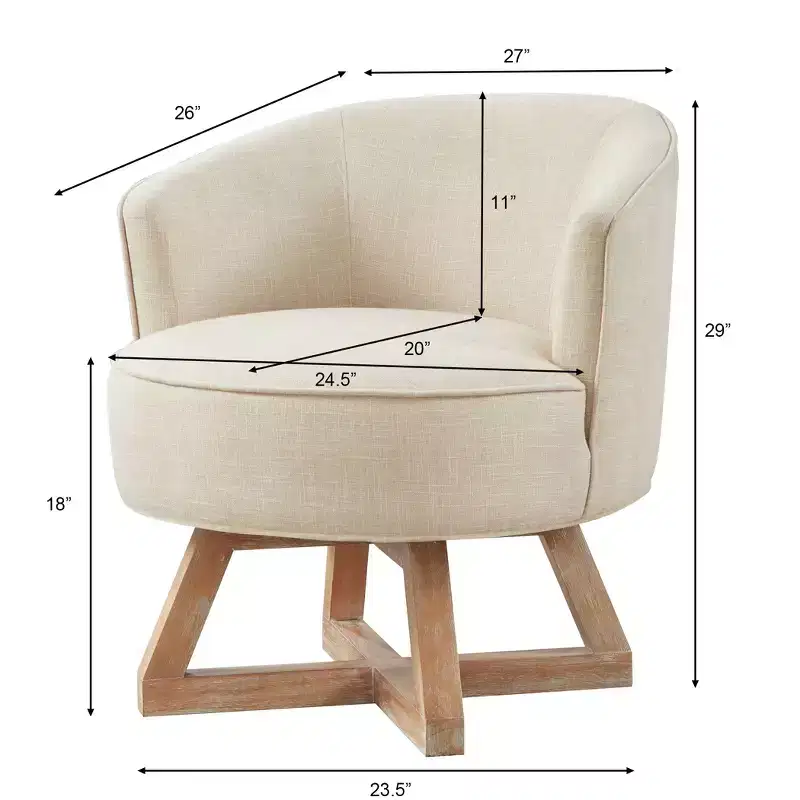 GDFStudio Glenn 360 Swivel Linen Upholstery Rubberwood Cross Base Chair