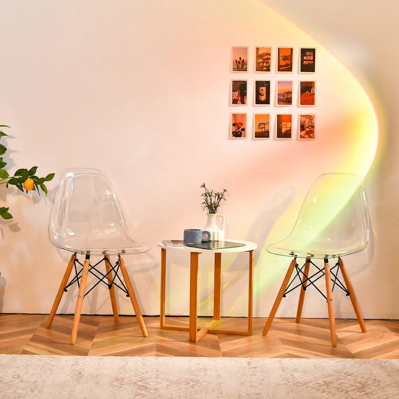 Set of 4 Dining Chairs Modern Plastic Shell Side Chair w/ Clear Seat &