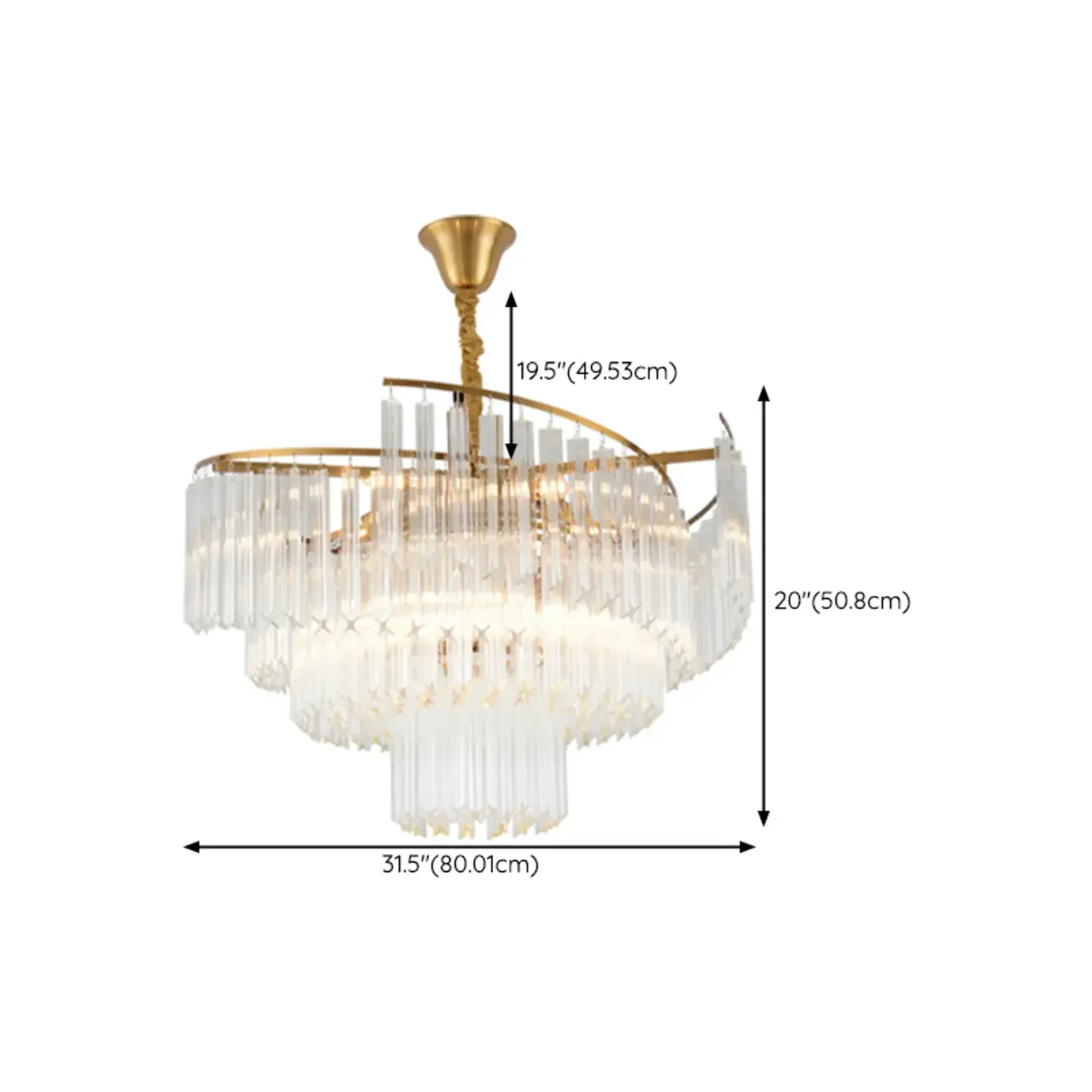 Modern Tier Round Gold Crystal Chandelier Height Adjustable
