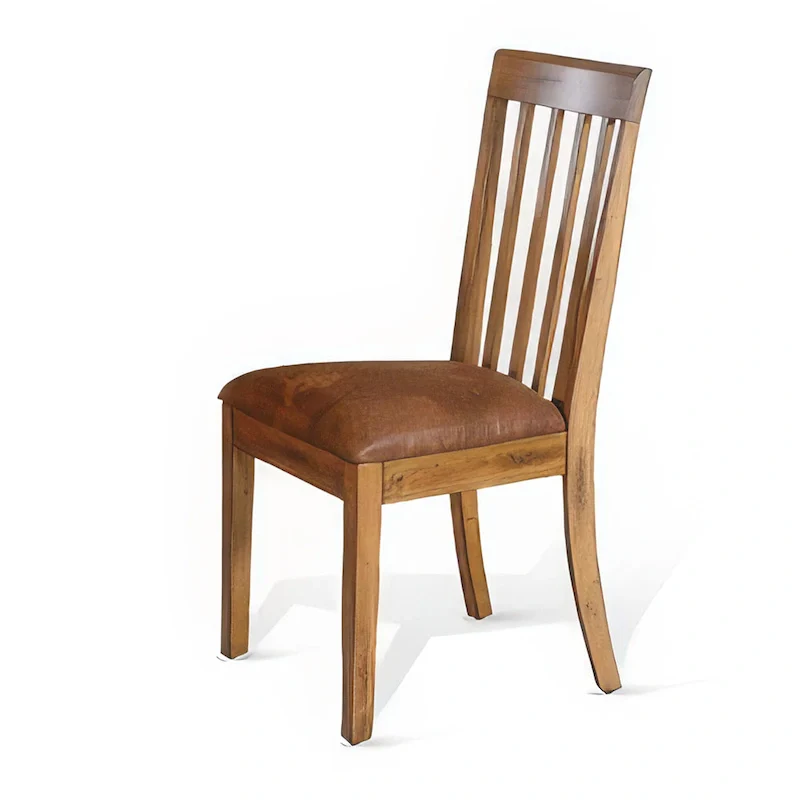 Marv Dining Chair, Slat Back, Light Brown Microfiber, Mahogany Mindi