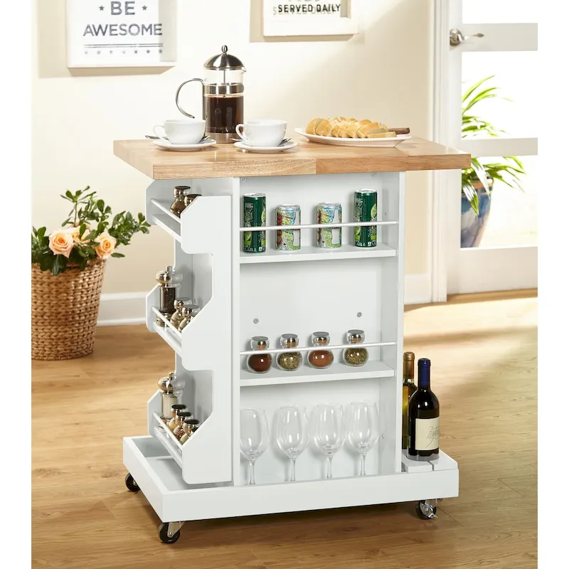 Simple Living Hampton Rolling Kitchen Cart with Wine Storage