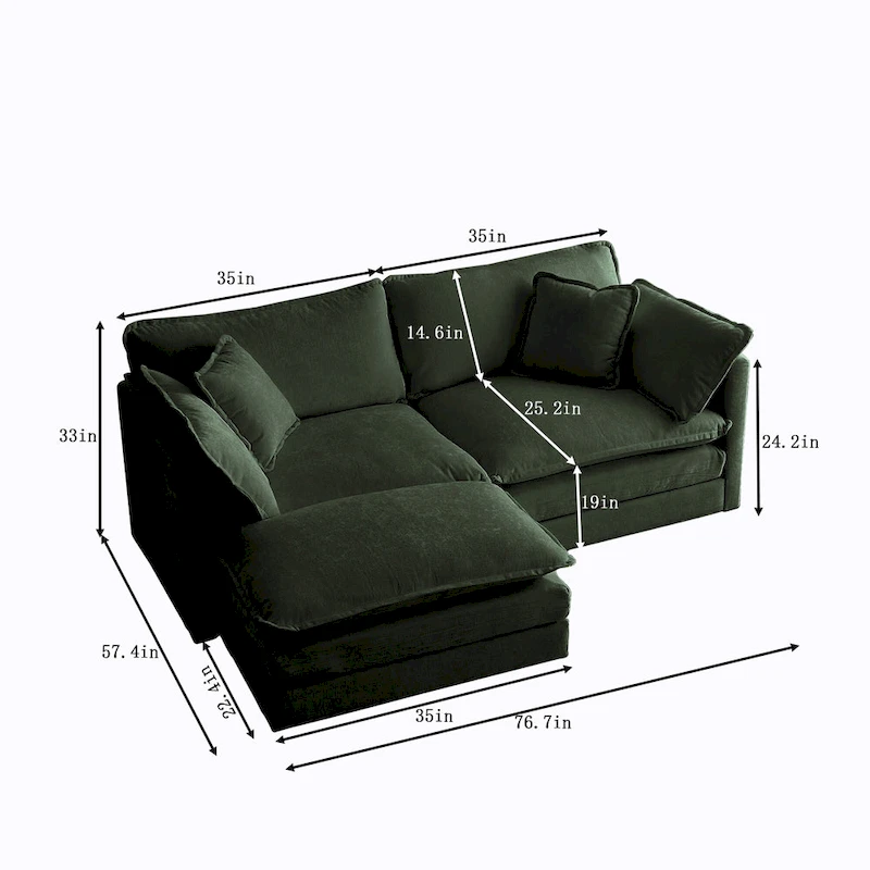3-Piece Modular Chenille Upholstered L-Shaped Sectional Sofa with Ottoman