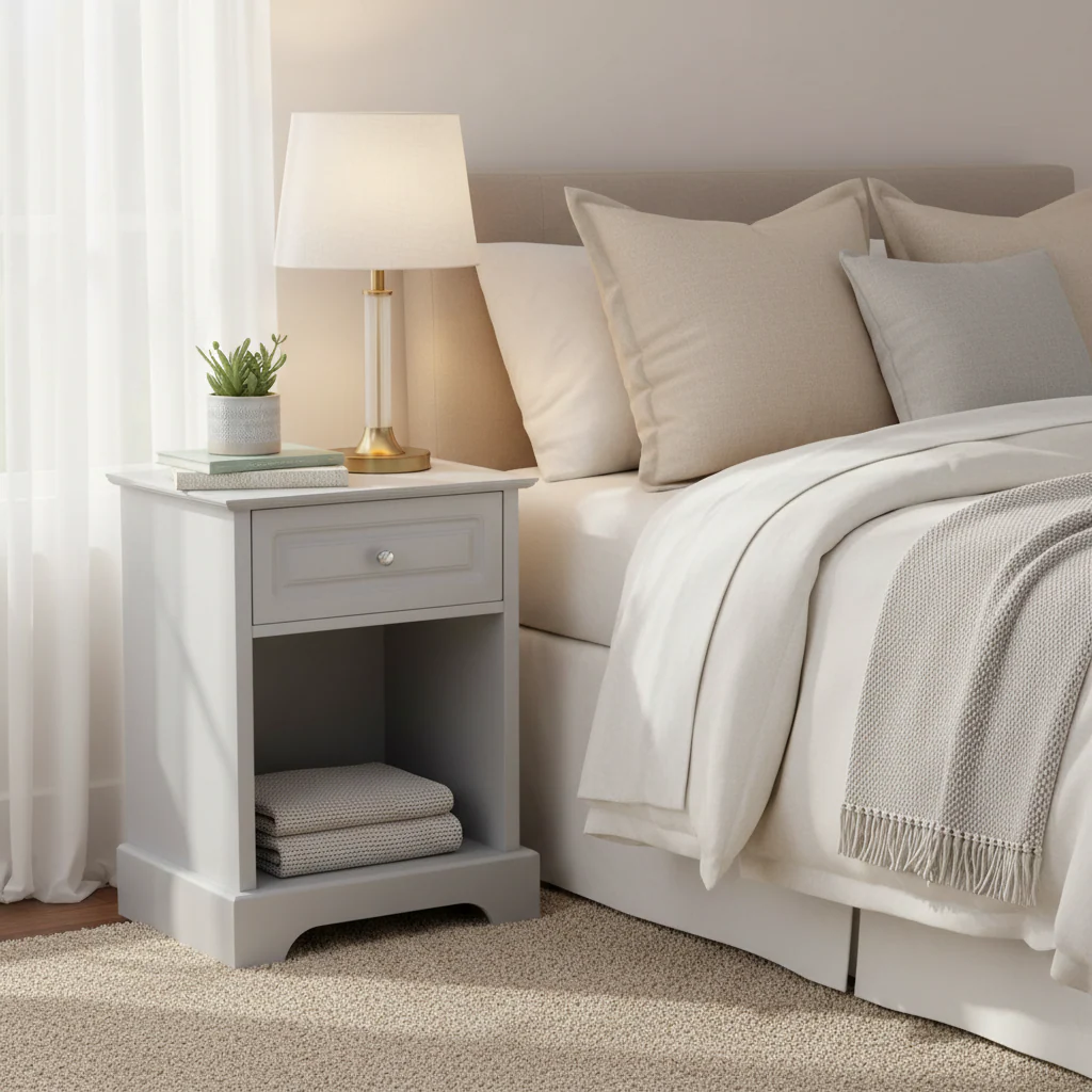 1-Drawer End Table with Open Shelf – Black / Off-White / Grey, MDF, Single