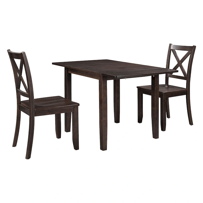 3-Piece Wooden Breakfast Nook Dining Table Set with Drop Leaf Table