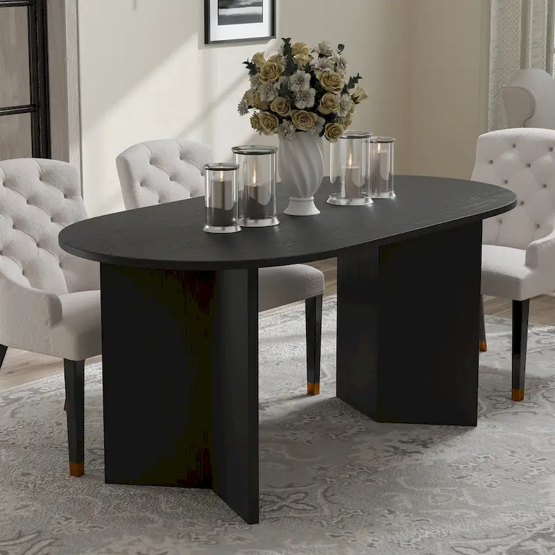 Lumioca Modern Oak Wood Top 67 in. Double Pedestal Base Dining Table