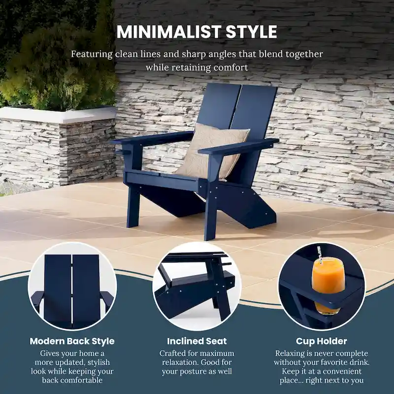 Polytrends Coastin Modern Poly Adirondack Chair (Set of 4), Black