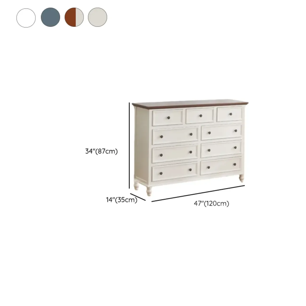 French Square White Wooden 7-Drawer Chest