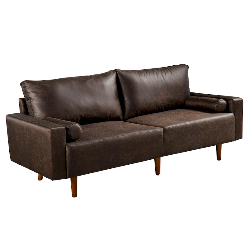 HOOOWOOO Mid-Century Modern Upholstered Sofa Couch with Rolled Pillows