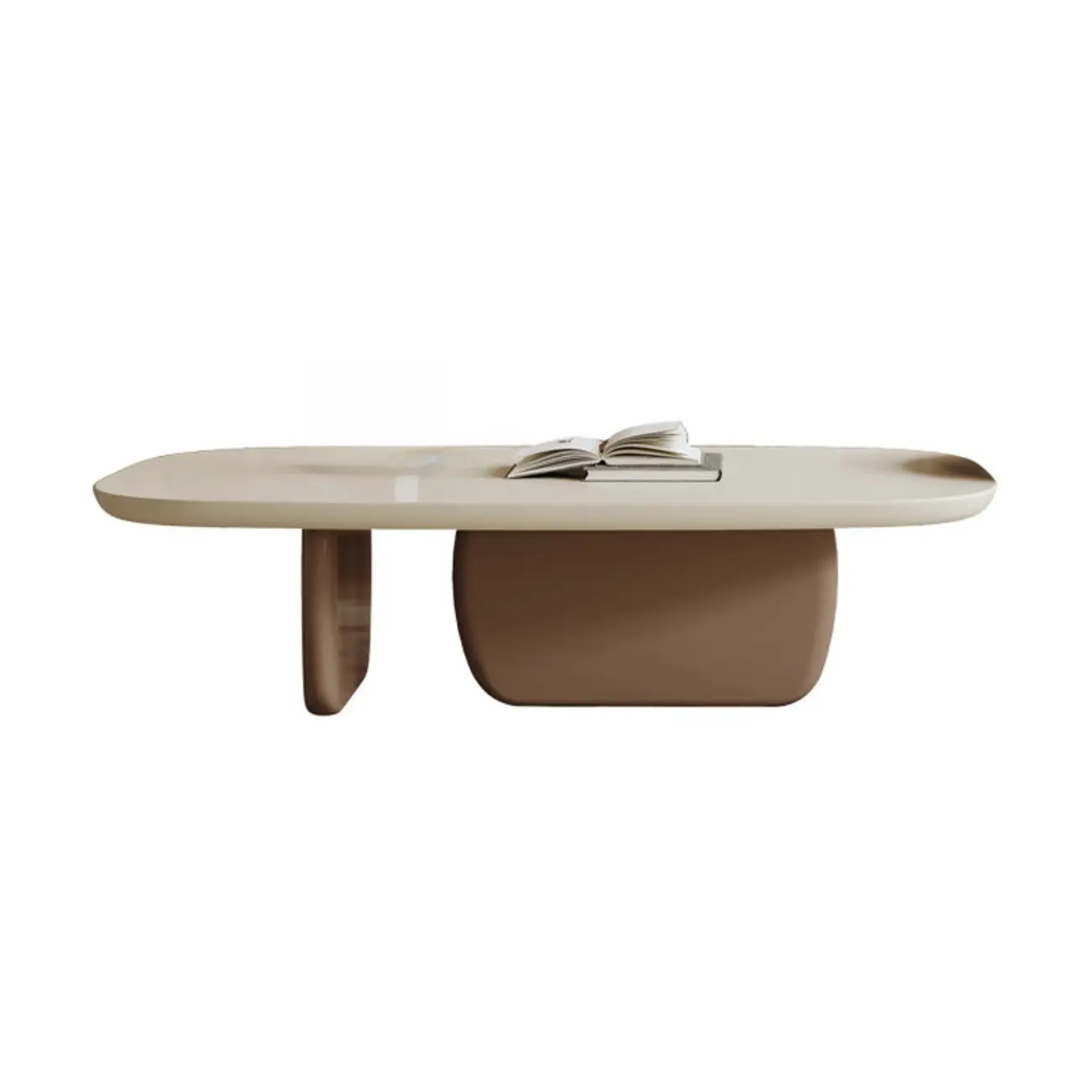 Modern Wood Oval Nesting Coffee Table with Block Base