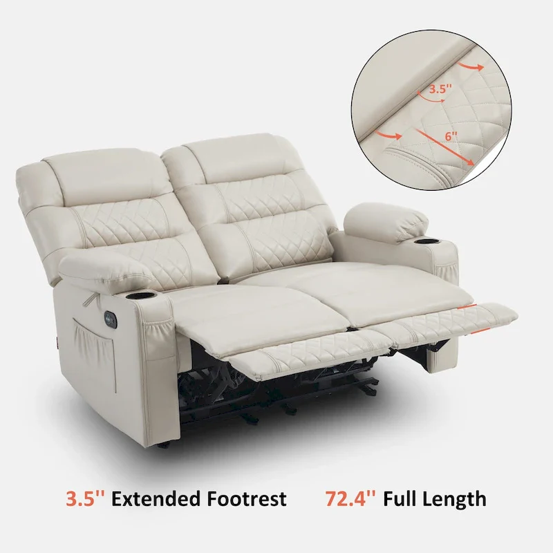 Power Recliner Loveseat, Saddle/Dark Brown/Light Grey, Heat & Massage, Seats 2