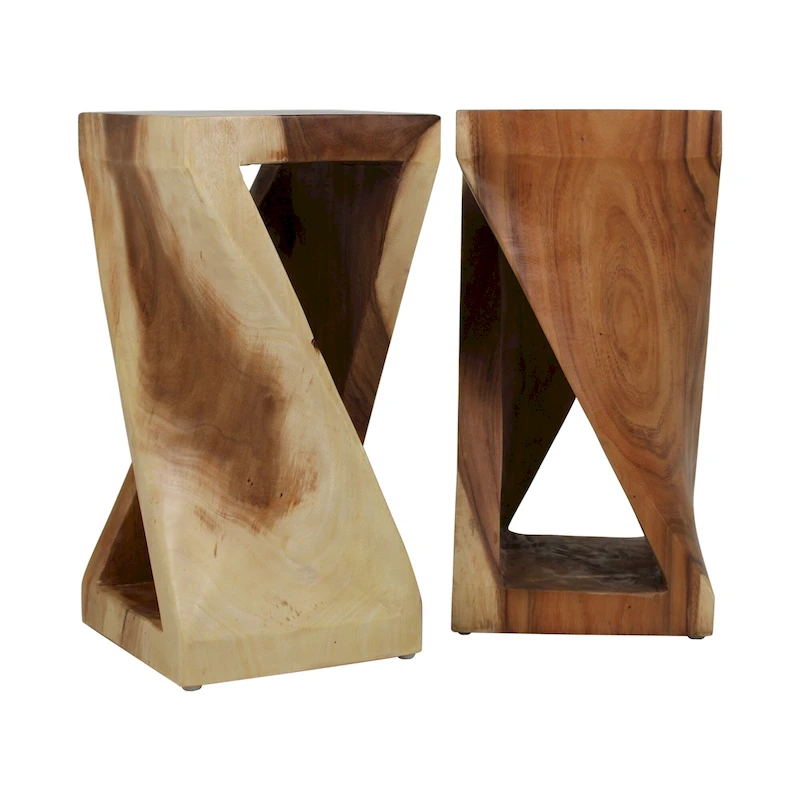 Natural Wood Sculpted End Table by East at Main