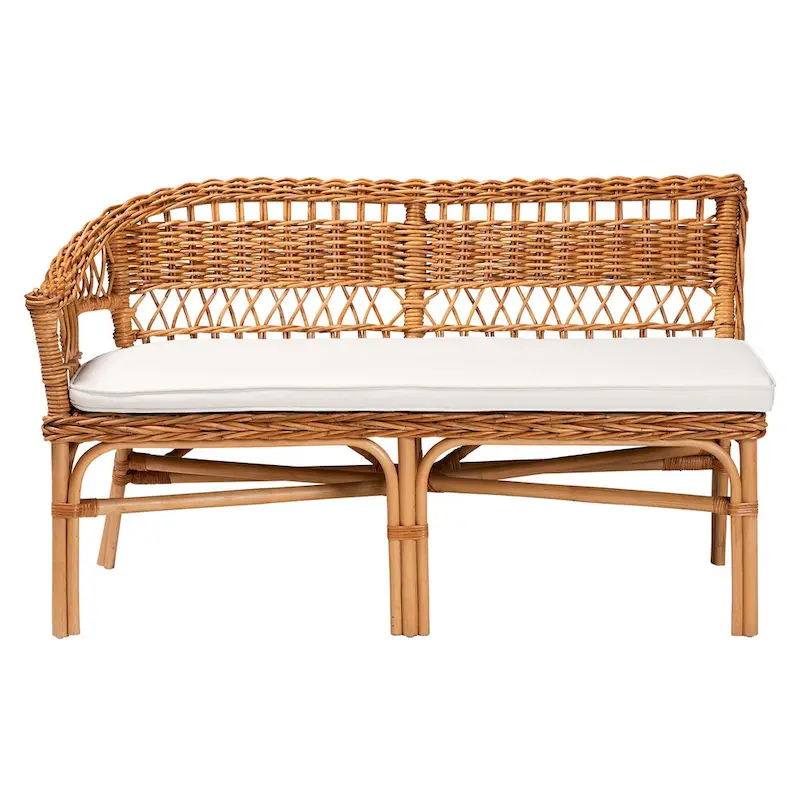 bali & pari Nella Modern Bohemian Natural Brown Rattan 2-Piece Dining Nook Banquette Set