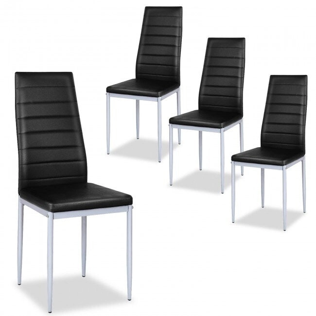 4 Pieces PVC Elegant Design Leather Dining Chairs with Solid Metal Legs - 16.0 x 20.0 x 38.5 (W x D x H)