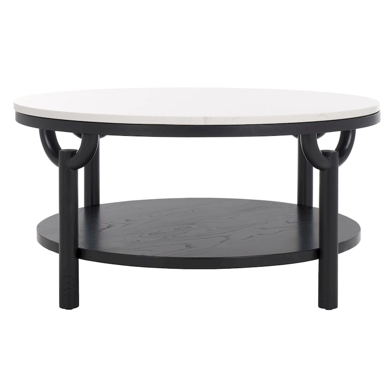 SAFAVIEH Couture Aive 2-Tier Marble Top Round Coffee Table - 35 In. W x 35 In. D x 17 In. H - 35W x 35D x 17H