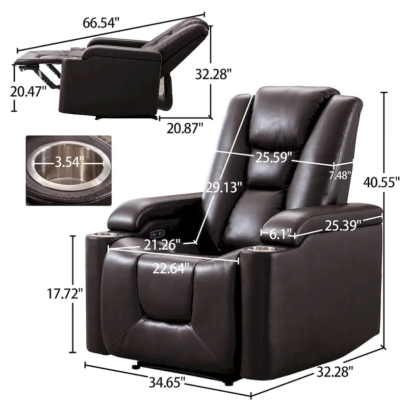 Power Leather Recliner Chair Home Theater Seating Soft