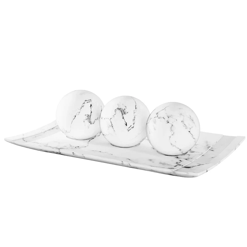 Creative Scents White Marble Home Decor Tray and Orb Set