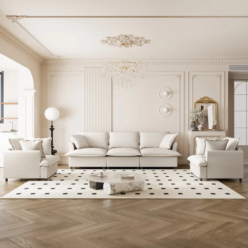 Modular Chenille Sectional Couch, Upholstered Sofa & 2 Armchairs