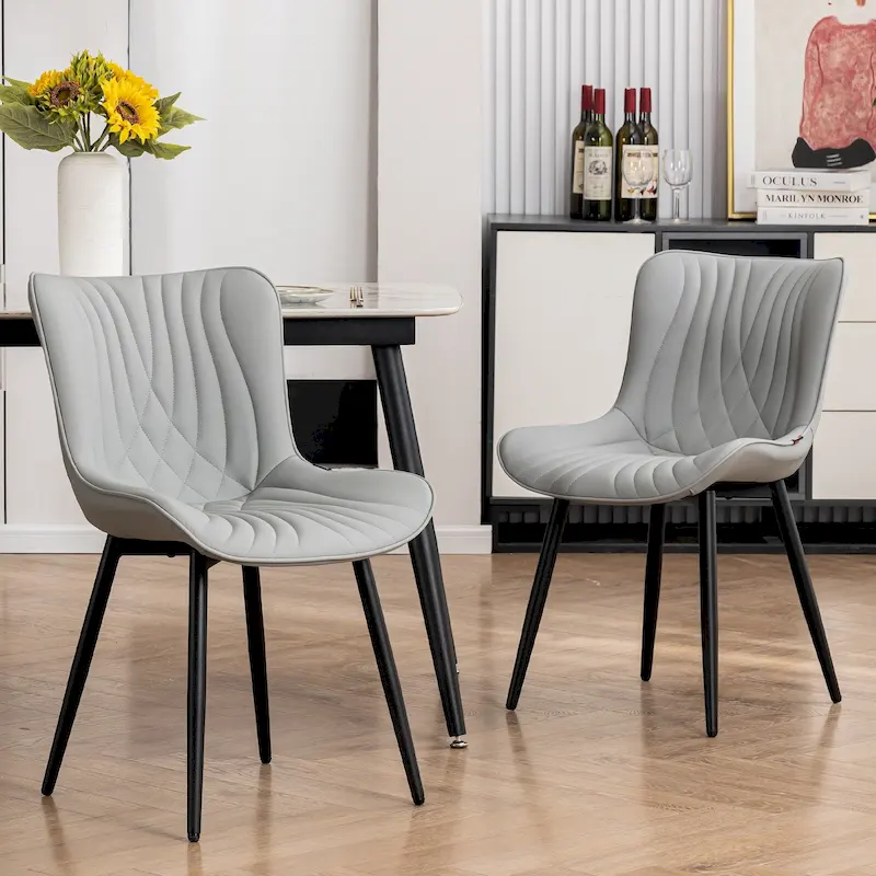 Modern Upholstered Leather Armless Dining Chairs Set of 2
