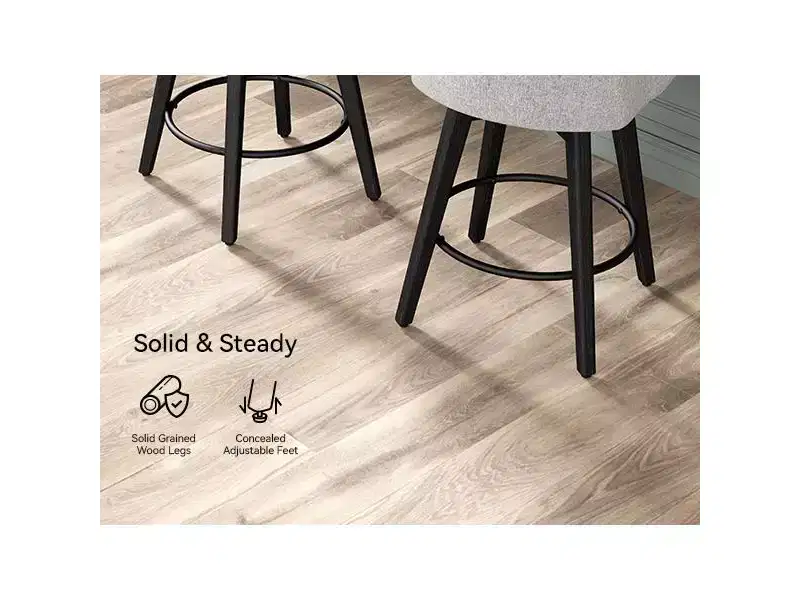 Dyonery 26 Height Counter Height Bar Stools Set of 2, Upholstered Swivel Fabric Kitchen Counter Stools with Back, Solid Wood Legs, Grey