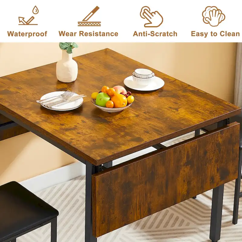 Modern Industrial 63.2 Extendable Dining Table w/Drop Leaf, Seats 6