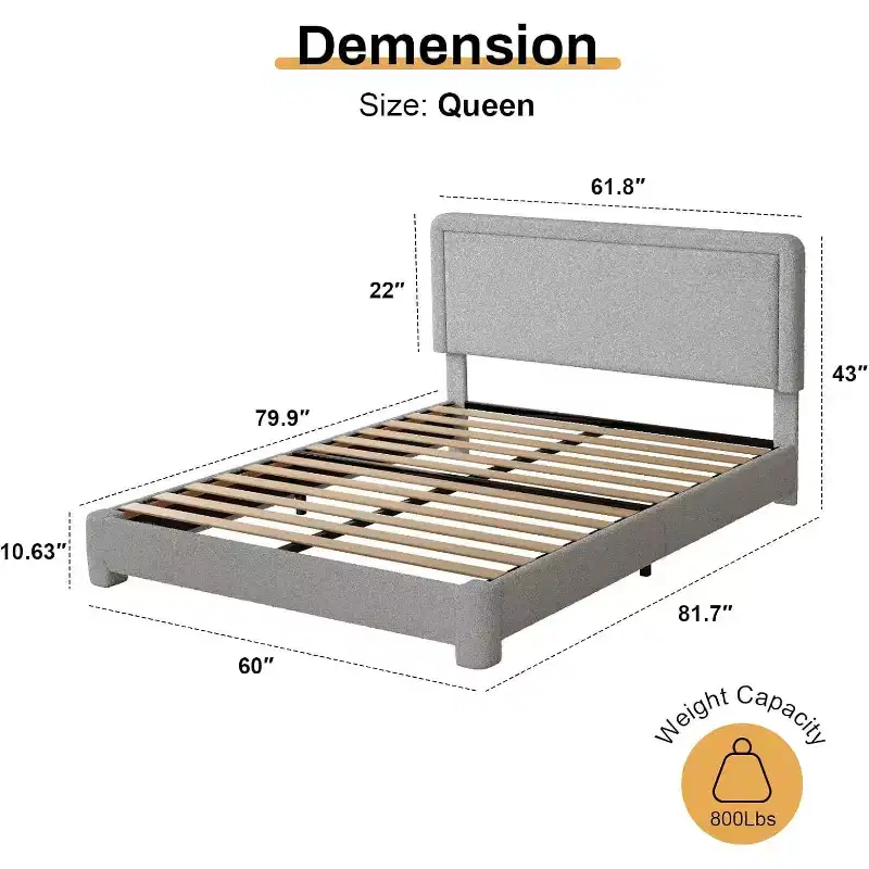 Dyonery Boucle Bed Frame,Black Upholstered Teddy Fabric Bed Frame with Headboard,No Box Spring Required, Adjustable Headboard, Easy Assembly