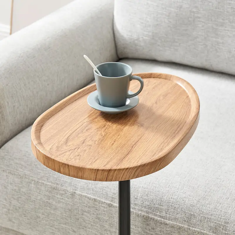 Carter Oval Teardrop Modern Raised Lip Edge Couch-Side Accent C-Table with Crossed Y-Shape Metal Pedestal Leg