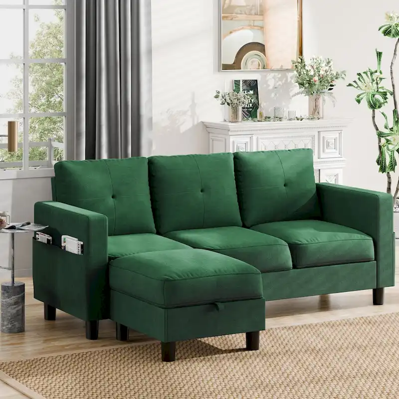 Futzca Linen Upholstered L-shaped Sectional Sofa w/ Reversible Chaise