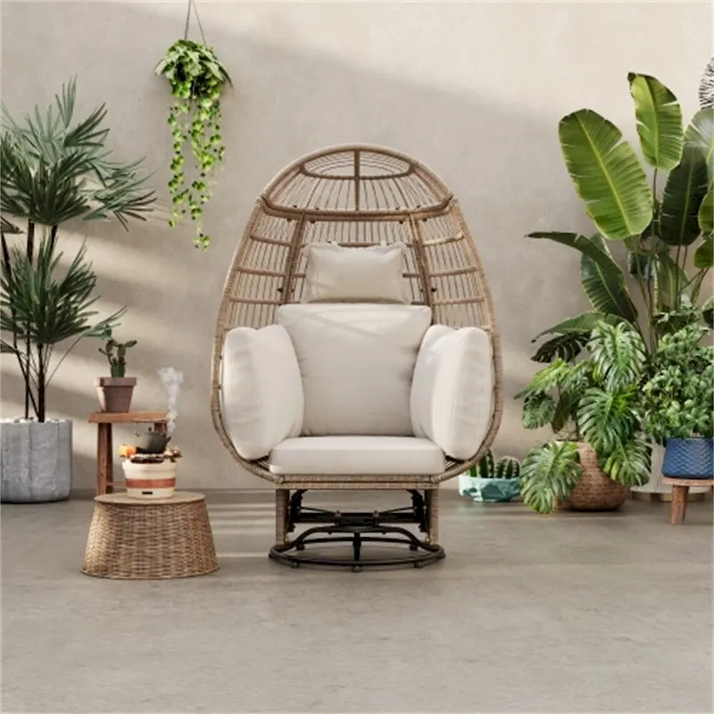 Rattan Egg Patio Swivel Chair with Cushions and Rocking Function