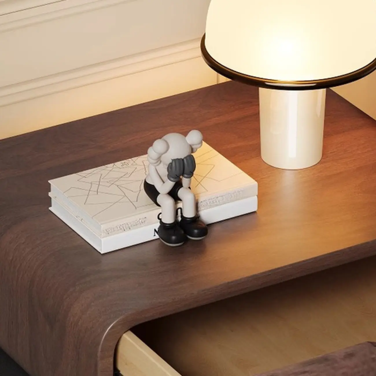 Black Walnut Finish Faux Leather 2-Drawer Nightstand