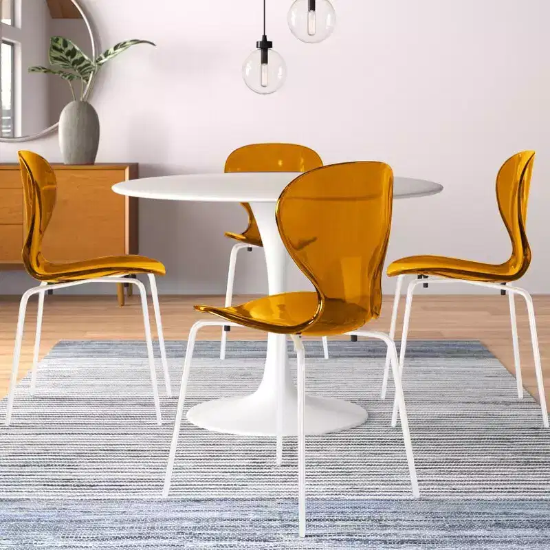 LeisureMod Bristol 5-Piece Dining Set Round Dining Table, 4 Plastic Dining Chairs White Legs