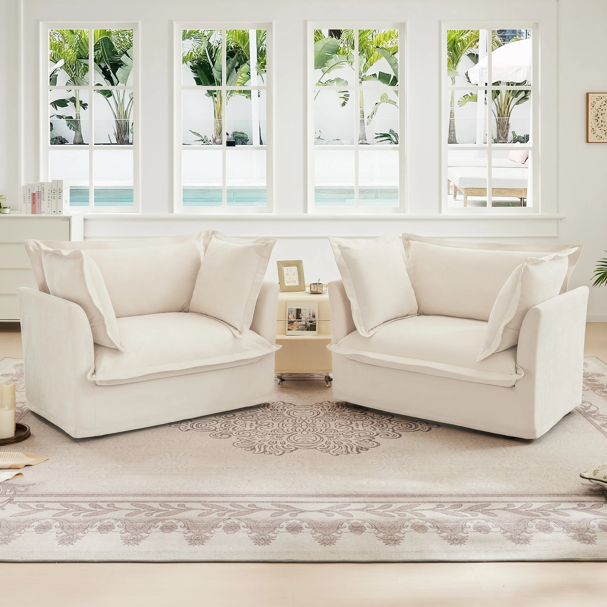 Walker Edison | Deep Seat Slipcovered Accent Chair Set