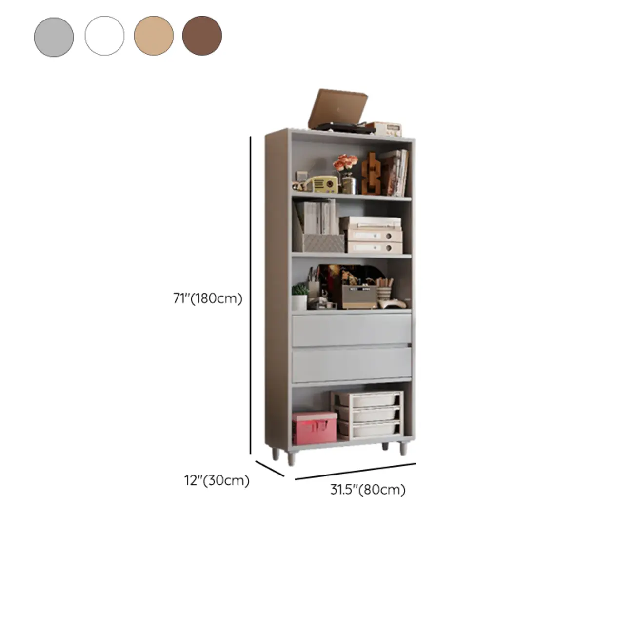 Spacious Versatile Vertical Brown Wood Bookcase with Drawers