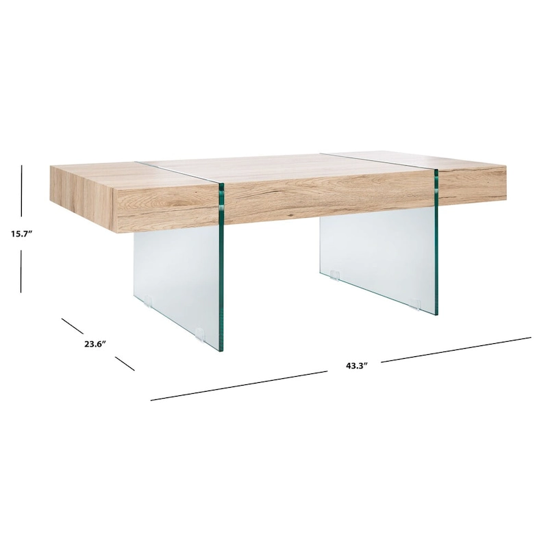 SAFAVIEH Pluma Glass Leg Rectangular Coffee Table - 43.3 W x 23.6 L x 15.7 H - 43Wx24Dx16H