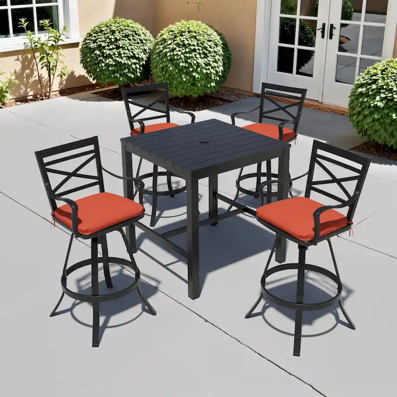 3/5-Piece Outdoor Patio Aluminum Swivel Bar Stools and Table Set