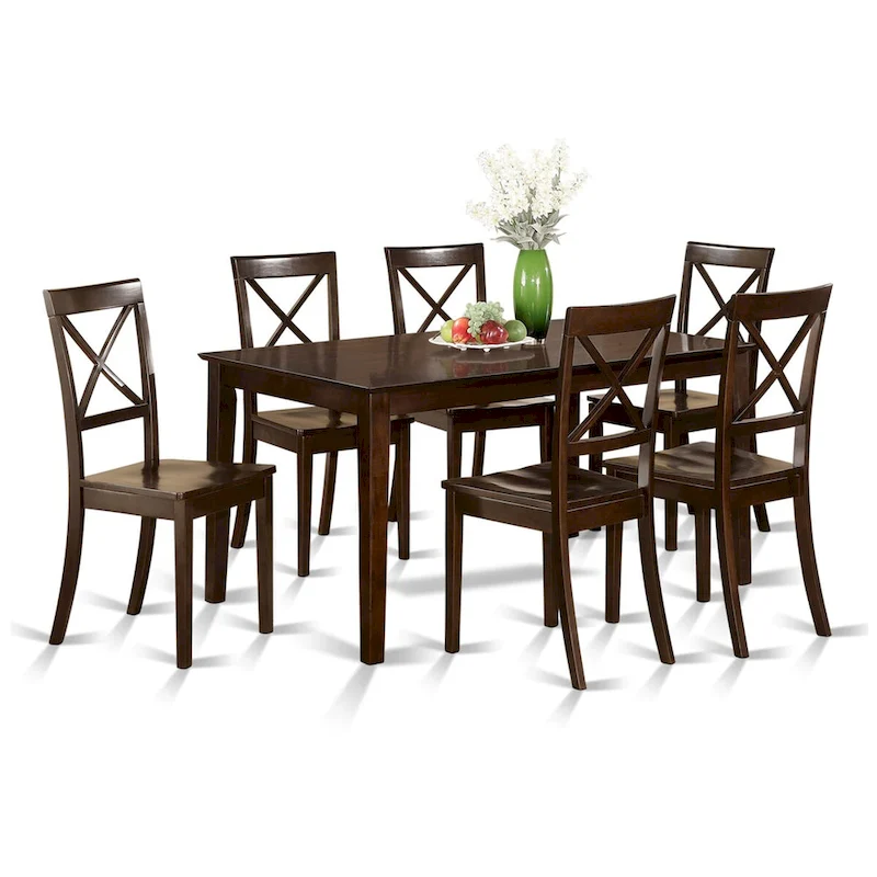 East West Furniture 7 Piece Kitchen Table Set- a Rectangle Dining Table and 6 Dining Room Chairs, 36x60 Inch, Cappuccino