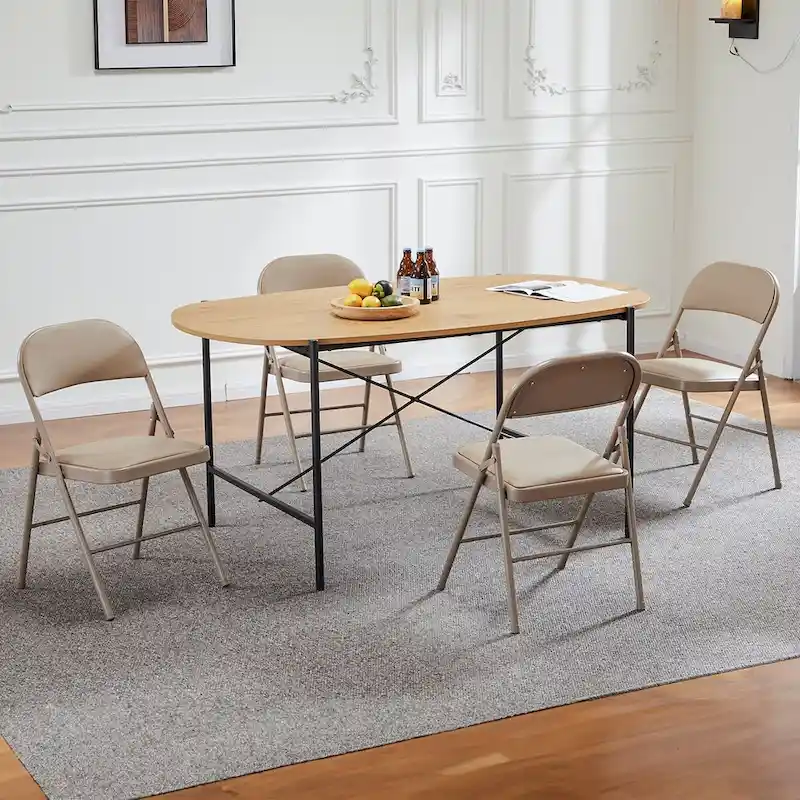 Folding Chair 2 Pack, Leather Padded Folding Chairs, Sturdy Metal Foldable Chairs, for Home, Office, Party