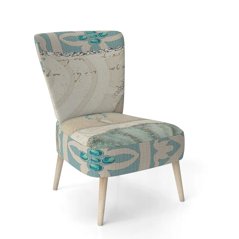 Designart  Seastar And Blue Sea Shell II  Upholstered Nautical & Coastal Accent Chair - Arm Chair