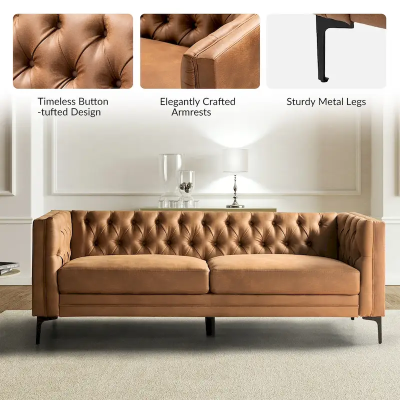 Calymne 84 Classic Square Arms Sofa with Button-Tufted Back by HULALA HOME