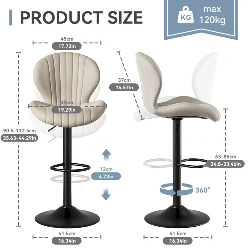 Set of 2 Modern Fabric Bar Stool with Iron Frame