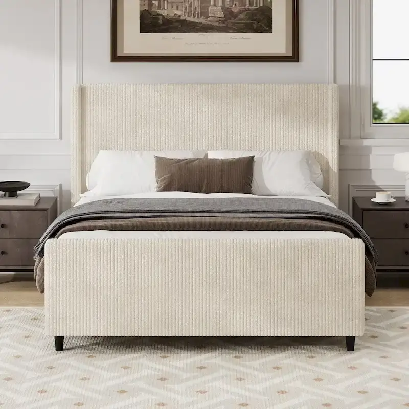 50.7 High Headboard Corduroy Upholstered Bed Frame