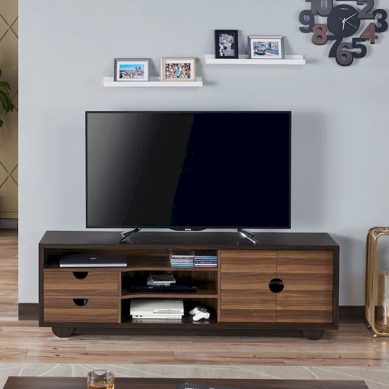 Kuutti Contemporary Brown 63-inch Multi-functional Storage TV Console by Strick & Bolton