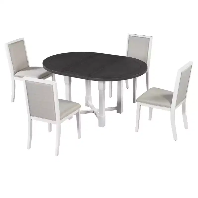 Merax Farmhouse Style Kitchen Table with Removable Leaf & Upholstered Chairs