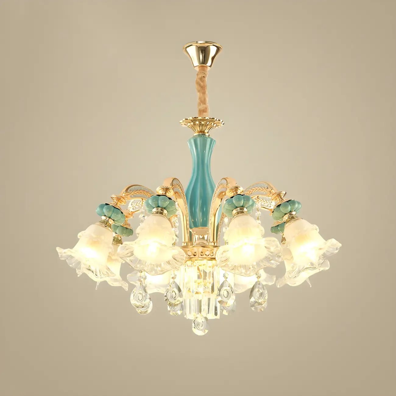 Living Room Down Light Crystal Chandelier with Flower Glass Shape