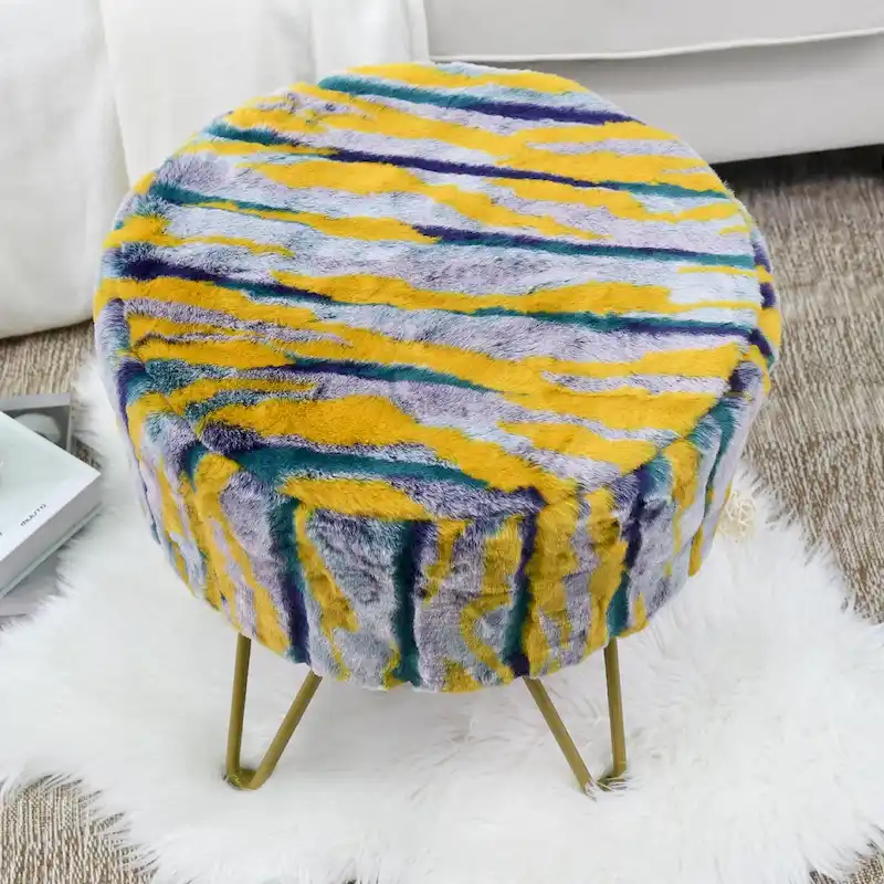 Home Soft Things Multi Jacquard Fauxfur Round Ottoman
