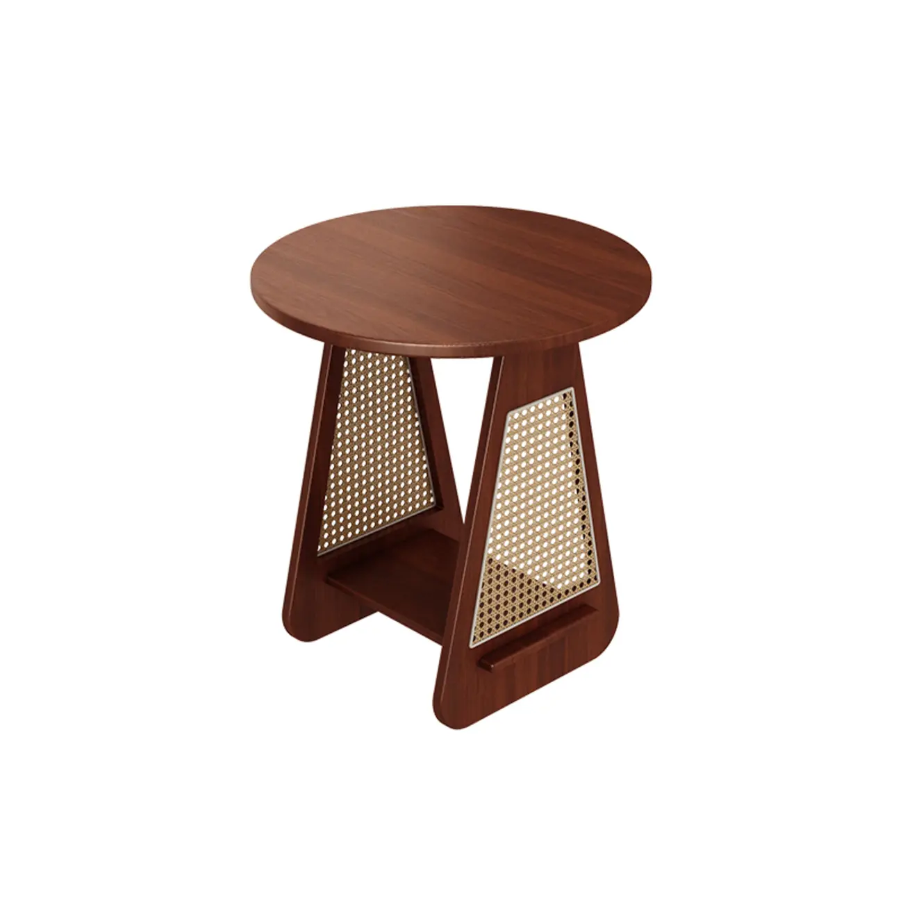 Mid-century Modern 2-tier Wood Side Table with Rattan Legs